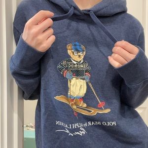 Polo Ralph Lauren Navy Dark Blue Ski Polo Bear Fleece Hoodie 🧸💙